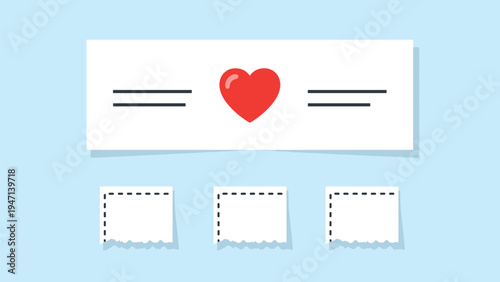 White paper notice with a red heart symbol and tear-off contact tabs for community help and social connection concepts.