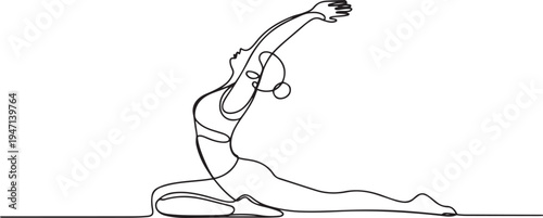 one continuous drawn line of yoga drawn from the hand picture silhouette. Line art. character female athlete. one line Icon drawing