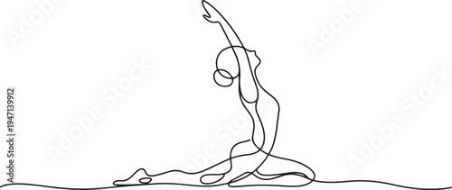 one continuous drawn line of yoga drawn from the hand picture silhouette. Line art. character female athlete. one line Icon drawing