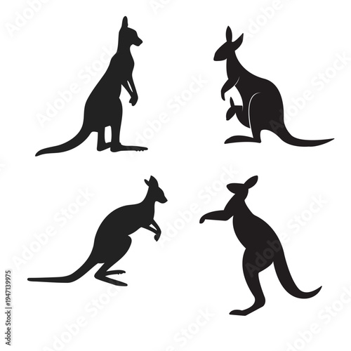 Kangaroo Silhouette Collection Showing Jumping and Standing Poses