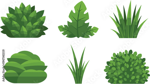 Green Bushes, Grass, and Plants Collection for Gardening, Landscaping, and Nature Illustrations