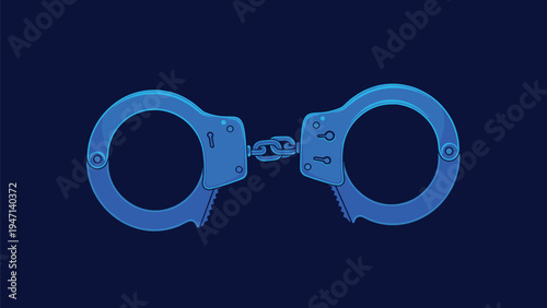Set of blue handcuffs illustrating law enforcement and criminal justice concepts isolated on a dark blue background.