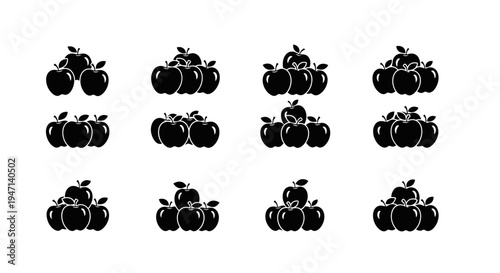 Black apple icons in grid layout for design and branding purposes on white background
