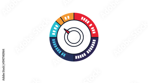 Circular gauge or speedometer icon with colored segments from blue to red representing different levels of performance or pressure.