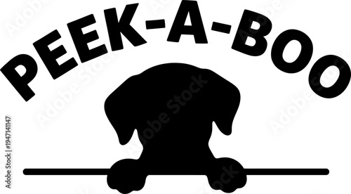 Peeking dog silhouette Peek A Boo curved text