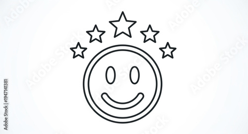 Happy face with stars icon simple line drawing.