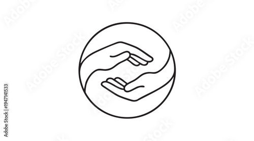Interconnected hands in minimalist line art within a circle for social responsibility