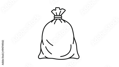 Large tied sack made of burlap or cloth is depicted as a simple black and white line drawing for storage and agriculture themes.