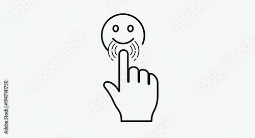 Hand pressing a smiley face icon for positive feedback.