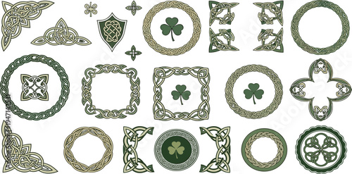 Celtic Knotwork and Shamrock Decorative Set with Frames, Borders, and Symbols for St. Patrick's Day, Irish Culture, and Traditional Design Projects
