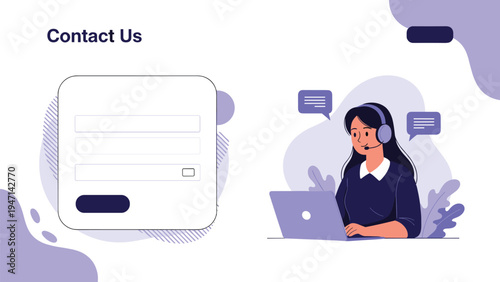 Contact us page design featuring professional support agent with headset and online message form for assistance.