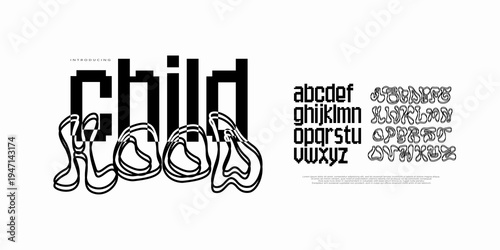 Childhood font, Combination Urban experimental display font with distorted streetwear style, perfect for fashion branding, posters and edgy designs.