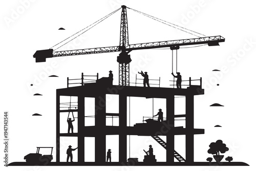 silhouette of a construction site construction site with crane