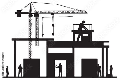 silhouette of a construction site construction site with crane