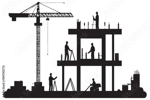 silhouette of a construction site construction site with crane
