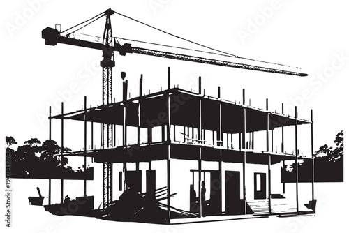 silhouette of a construction site construction site with crane