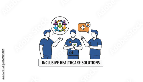 Vector illustration doctors discussing inclusive healthcare solutions for patient accessibility during International Nurses Day