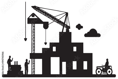 silhouette of a construction site construction site with crane
