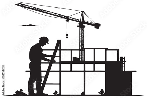 silhouette of a construction site construction site with crane