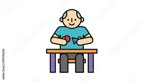 Occupational therapy vector elderly man practicing hand coordination and cognitive exercises for Alzheimer's Awareness Month