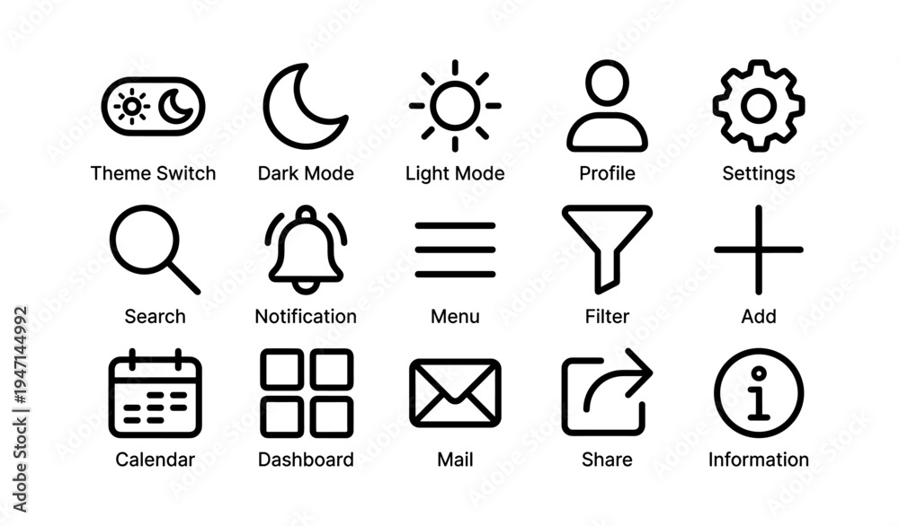 Fototapeta premium Set of minimalist user interface icons for mobile and web applications