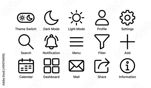Set of minimalist user interface icons for mobile and web applications