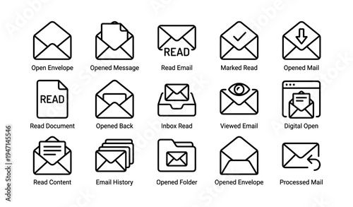 Various envelope and mail icons representing email and document actions