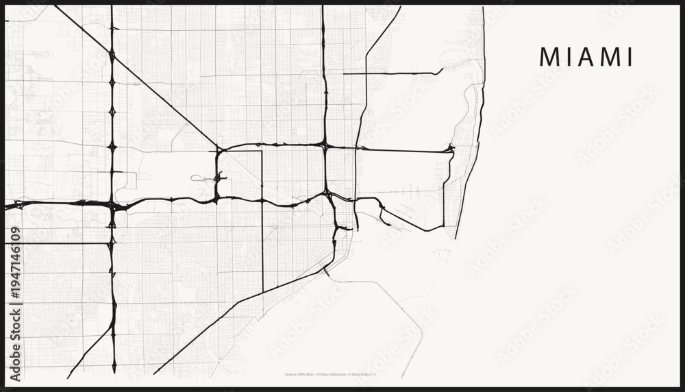 Obraz premium Miami Road Network ? Ink Cartographic Line Art