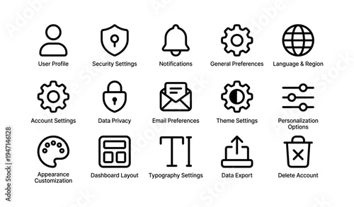 User interface icons for settings and preferences in web applications
