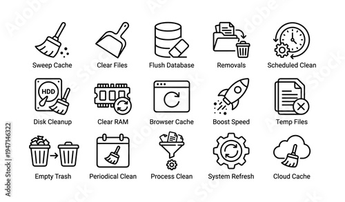 Icon set for digital maintenance and optimization tasks