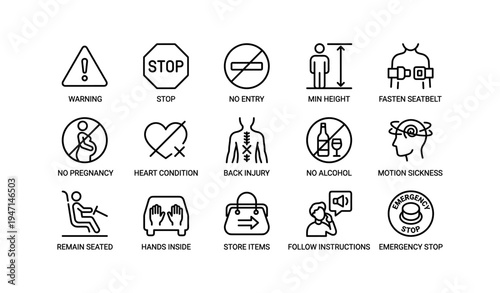 Safety symbols and instructions for public transport and rides