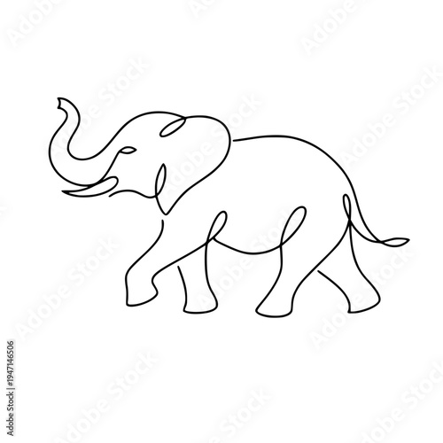 Continuous Line Elephant Illustration Minimal One Line Elephant Vector