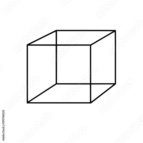 Geometric Cube Wireframe Line Vector Minimal 3D Cube Outline Illustration
