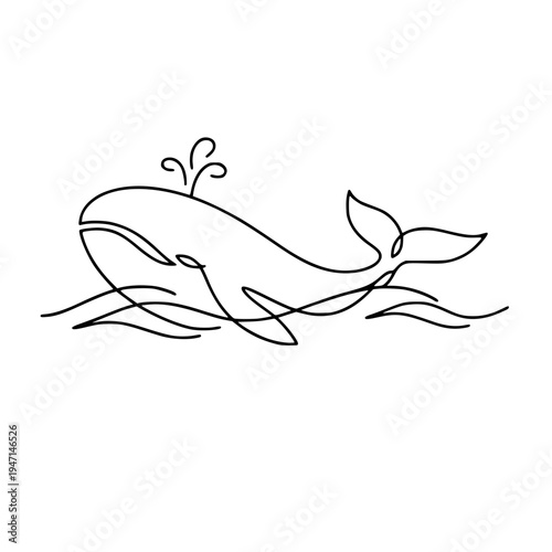 Single Line Whale Illustration Minimal Ocean Whale Outline Vector