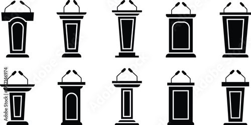 Collection of Black and White Rostrums with Microphones for Speeches podium lectern