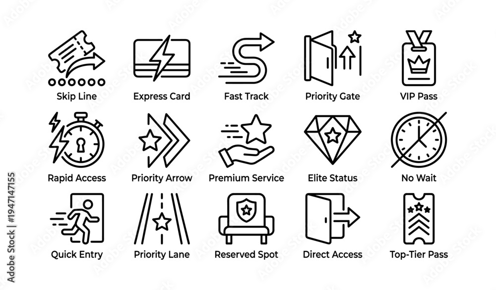 Fototapeta premium Icons for fast access services and vip passes with priority features