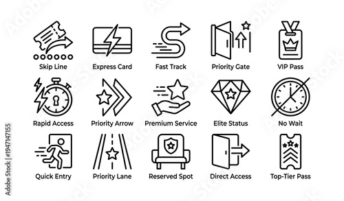 Icons for fast access services and vip passes with priority features