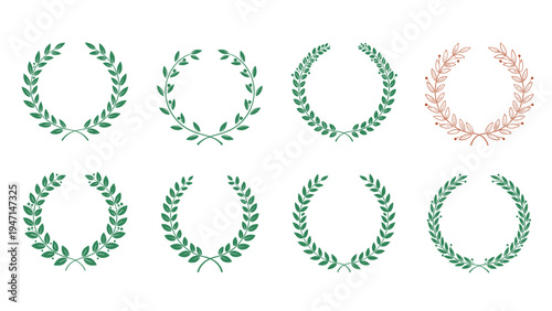 Collection of various laurel wreath designs in green and brown colors for awards and victory celebrations now.