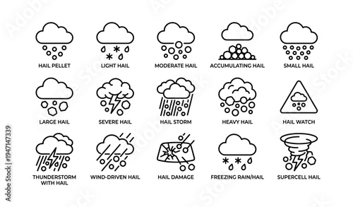 Weather icons for hail conditions and storm warnings