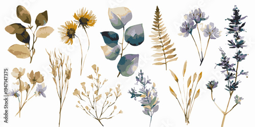 A vibrant and colorful illustration of various flowers in full bloom