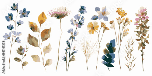 Vibrant watercolor collection of peony flowers in shades of pink and red