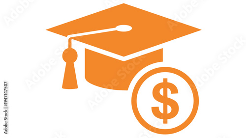 Orange Graduation Cap with Dollar Sign Icon Isolated on White Background