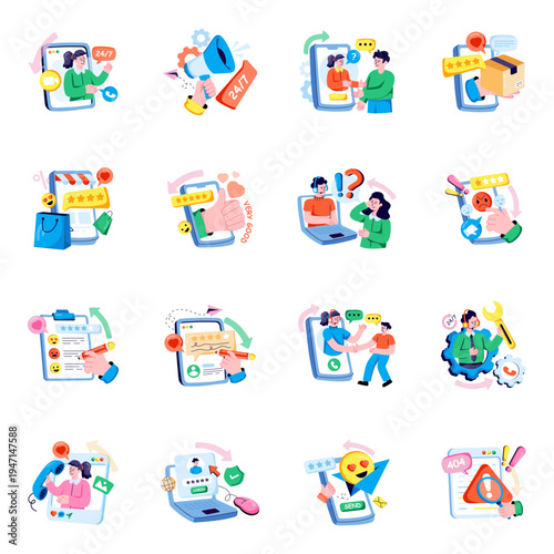 Set of Customer Services Flat Illustration