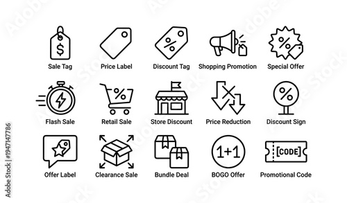 Icons representing shopping discounts and promotions