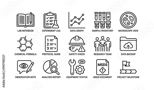 Scientific and data management icons for lab research projects