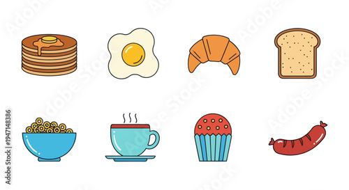 Breakfast food icons illustration