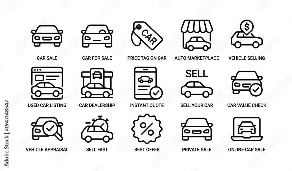 Obraz premium Car sale icons collection for auto marketplace and online listings