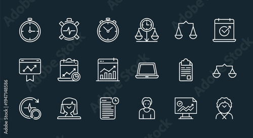 Business and finance icons on dark background