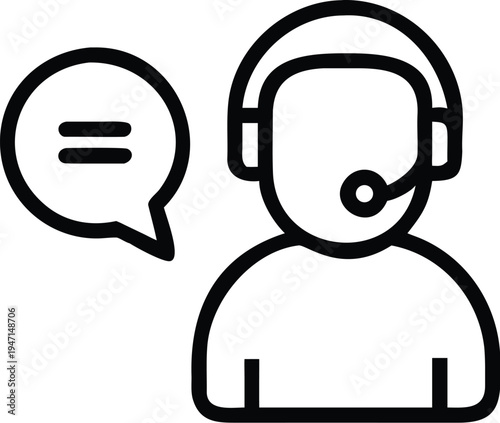 A person wearing a headset with a speech bubble