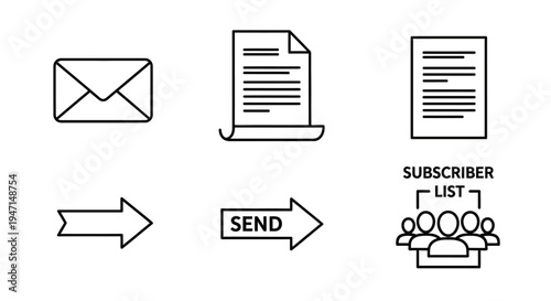 Email marketing line icons set. Newsletter send, subscriber list, digital communication and promotion concept.